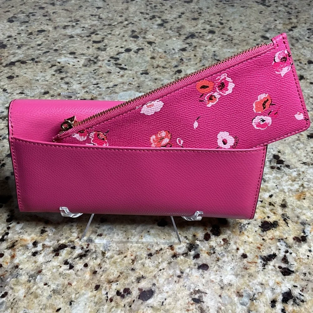 Coach Dahlia Wildflower Pop Slim Envelope Crossgrain Leather Wallet - EUC - Picture 4 of 6